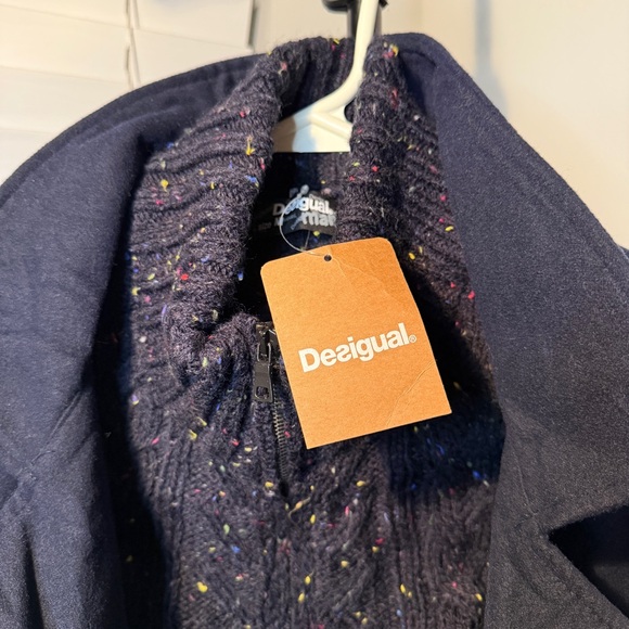 NWT Desigual Two Way Navy Wool Sweater Knit Jacket Coat - Medium M - Picture 5 of 16